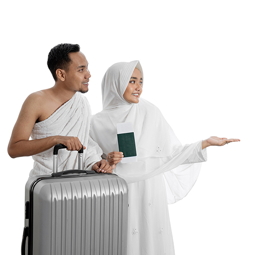 muslim pilgrims wife and husband ready for Umrah